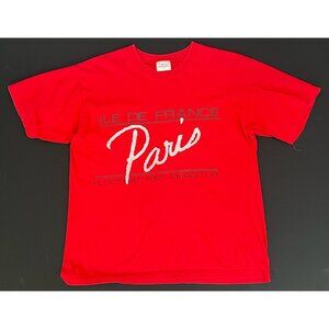 Vintage Isle de France Paris T-shirt Size L Fluctuat nec Mergitur Red Boxy